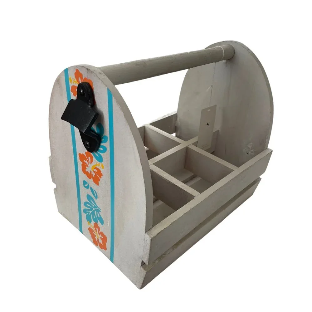 Tommy Bahama Tropical Surf Board Wood Crate Drink Caddy & Bottle Opener Tiki Bar